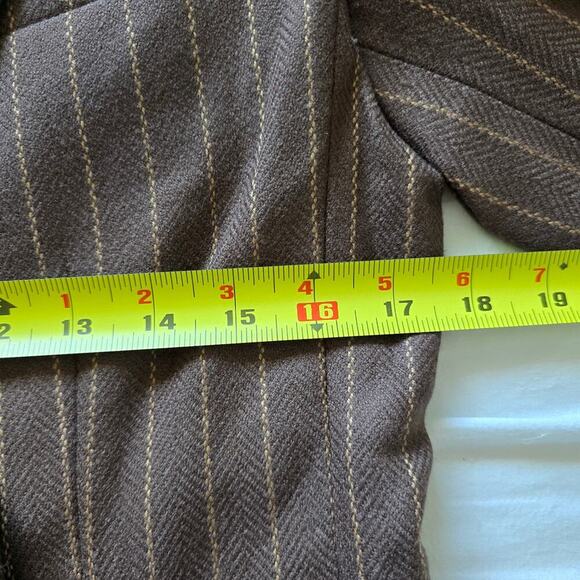Vintage Emporio Armani Double Breasted Wool Blazer Jacket Brown Striped EU40 US8 - Picture 9 of 10